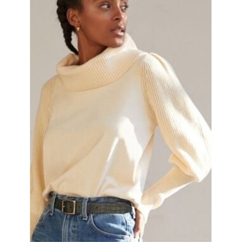 Anthropologie Dolan Cowl Neck Mixed Media Puff Sleeve Sweater Medium